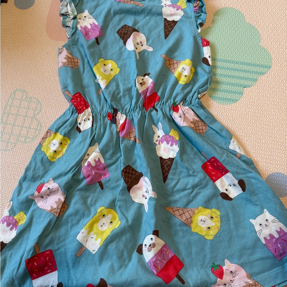 Mini Boden Blue Dress with Ice Cream and Animal Print